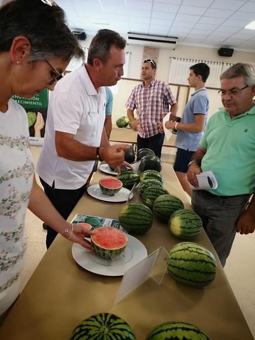 Los asistentes explorando las muestras de sandía