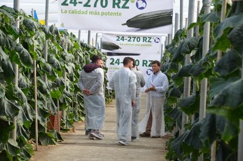 José Luis Ruipérez (dcha.), de Rijk Zwaan, junto a varios agricultores que han visitado la finca para conocer la variedad