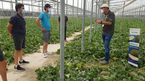 Raimundo García, a la derecha, de HM.CLAUSE explicando a los productores las bondades de Valdemar.
