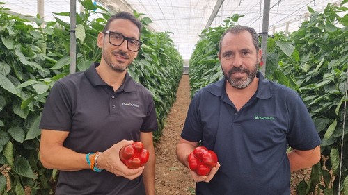 David González, de HM.CLAUSE, junto al agricultor daliense de Kefrén, José Salvador Fuentes