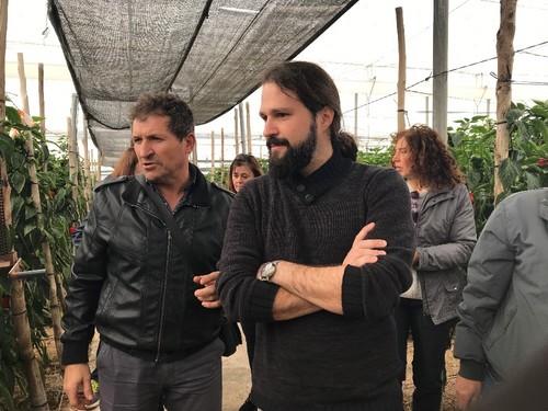Diego Díaz, product manager de pimiento de Syngenta, explicando las características de Miyabi a un agricultor