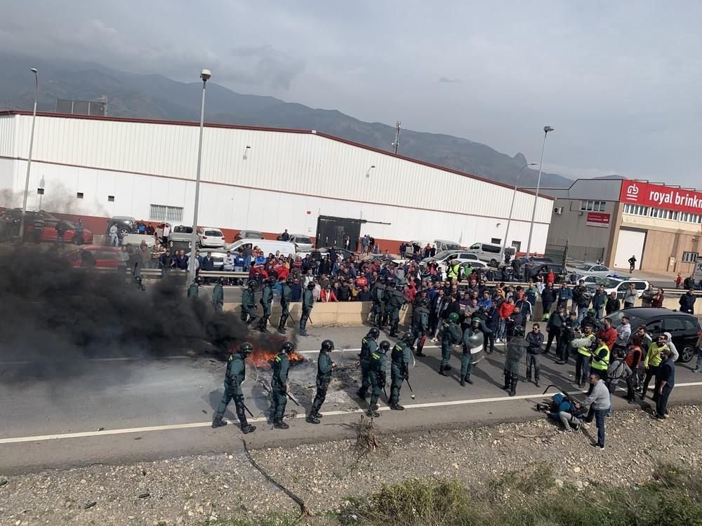 Agricultores cortan la Autovía A-7 y protestan frente a una empresa por comprar género marroquí