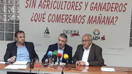 ASAJA, COAG Y UPA convocan una manifestación en Murcia el 21 de febrero