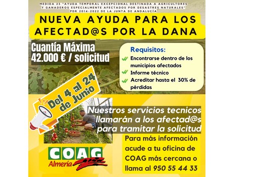 COAG-Almería informa sobre una nueva ayuda para los afectad@s por la DANA
