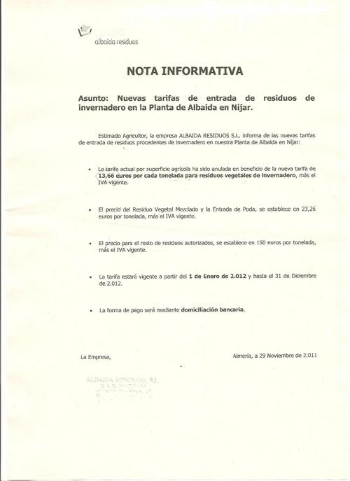 COAG denuncia que Albaida subirá de forma abusiva las tarifas de entrada de restos vegetales en su planta de Níjar
