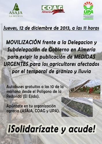 UPA, COAG y ASAJA convocan una manifestación el jueves para exigir agilidad a las administraciones para ayudar a los afectados por el granizo