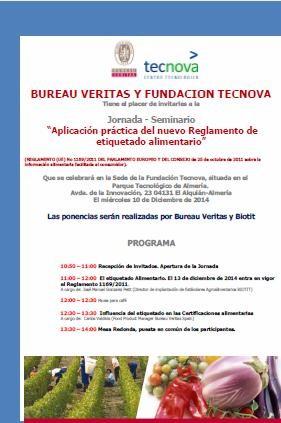 Tecnova y Bureau Veritas organizan un seminario sobre 'Aplicación práctica del nuevo Reglamento de etiquetado alimentario'