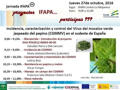 Ifapa La Mojonera presentará en un encuentro los resultados de su investigación sobre el virus del mosaico verde jaspeado en pepino