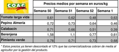 COAG insta a Agricultura a que investigue los precios a la baja de las hortalizas en Navidad
