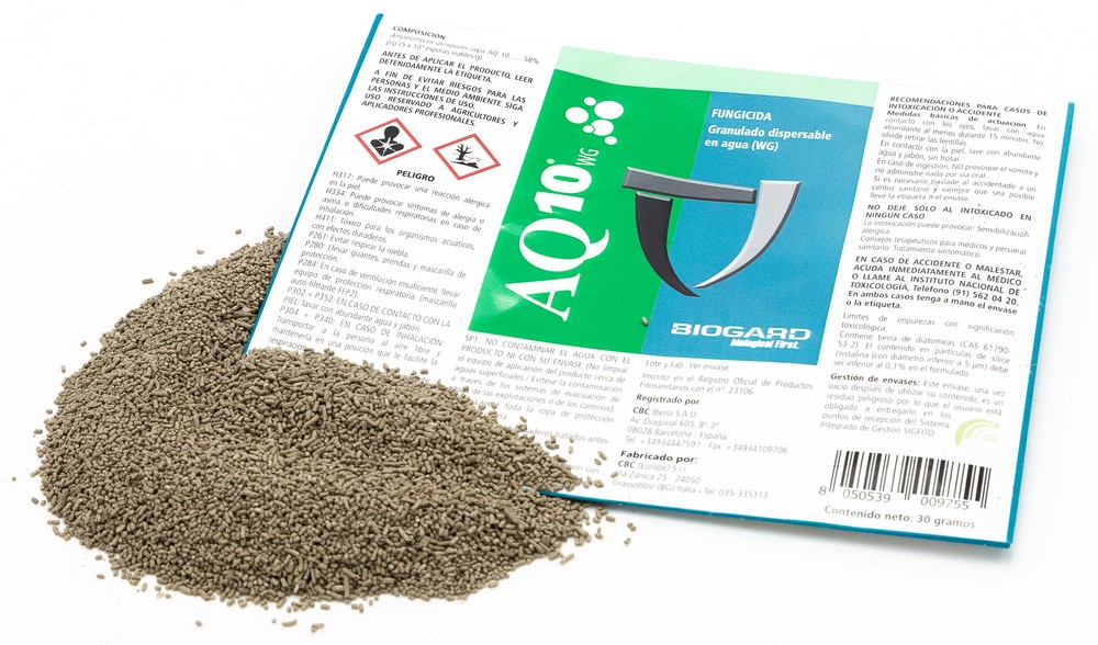 AQ 10 WG, fungicida microbiológico de Biogard para el control de oídio exento de LMR y sin plazo de seguridad