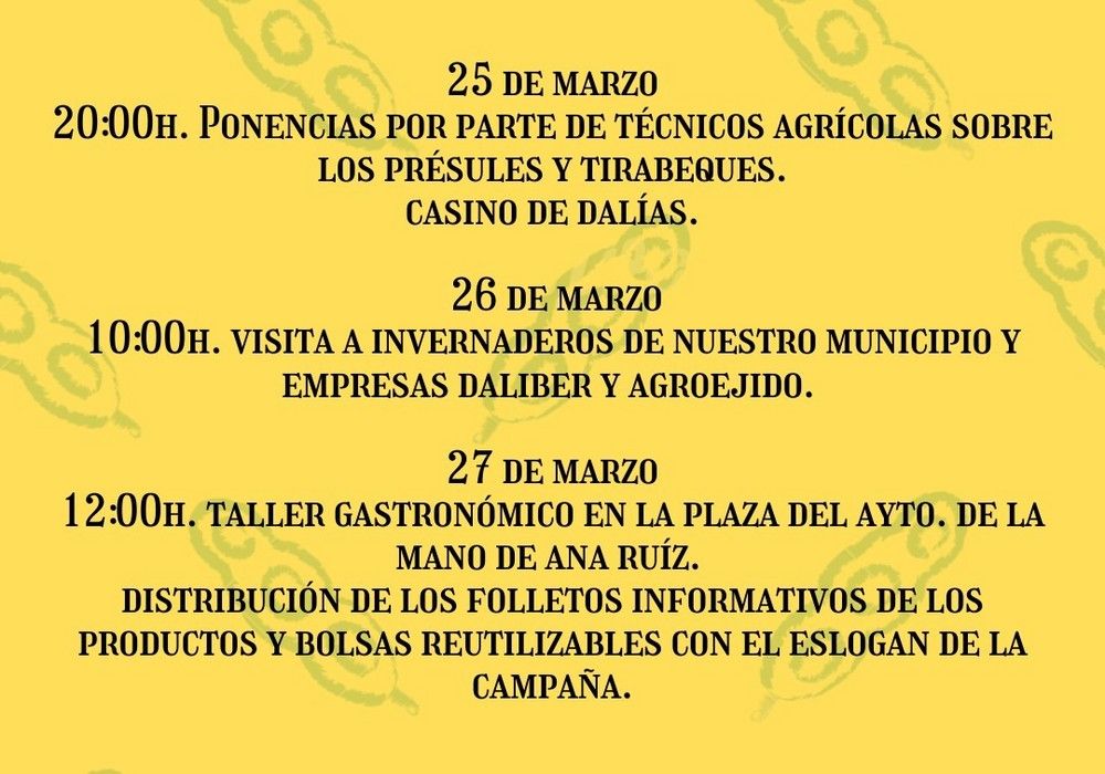 El Ayuntamiento de Dalías pone en valor los présules y tirabeques con actividades del 25 al 27 de marzo