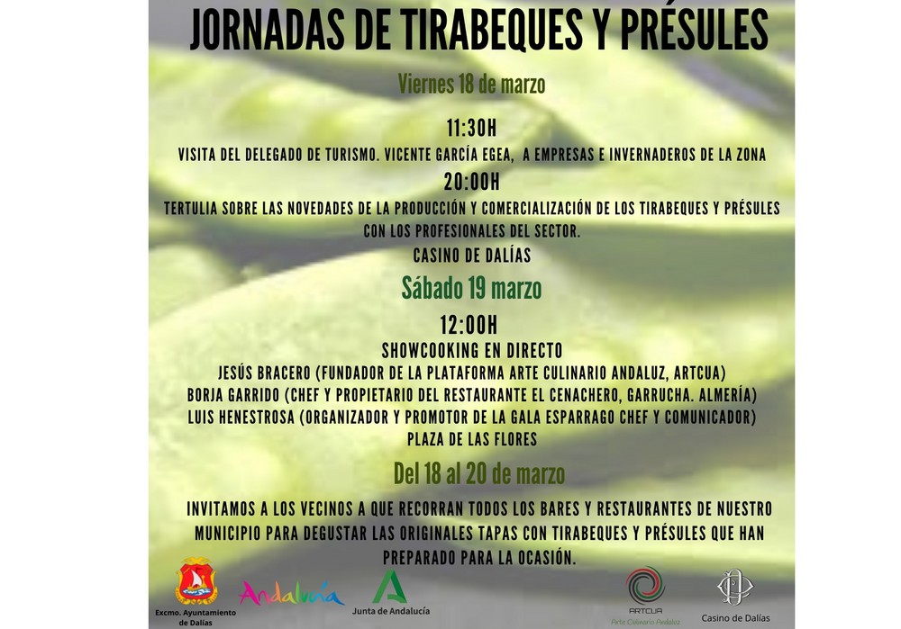 El Ayuntamiento de Dalías celebra las Jornadas de Tirabeques y Présules del 18 al 20 de marzo