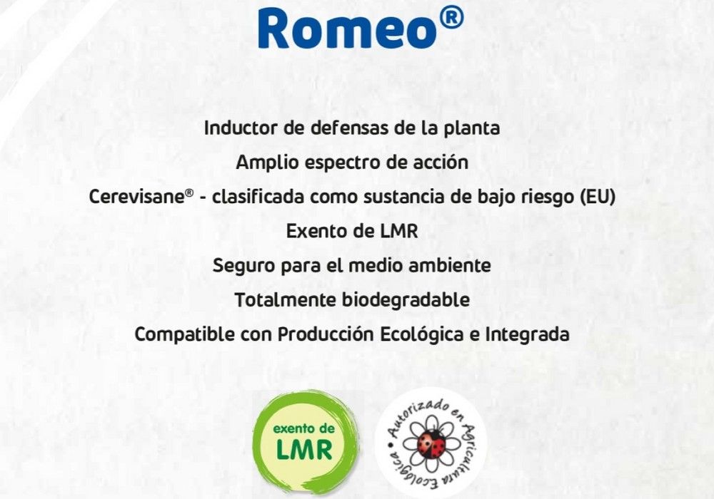 ROMEO®, fungicida biológico inductor  de defensas naturales de la planta para el control de mildiu, oídio y botritis