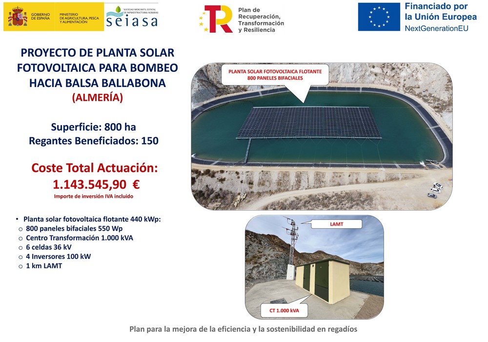 El Ministerio de Agricultura  entrega a los regantes la planta solar fotovoltaica flotante ejecutada en el Sindicato de Riegos de Cuevas del Almanzora